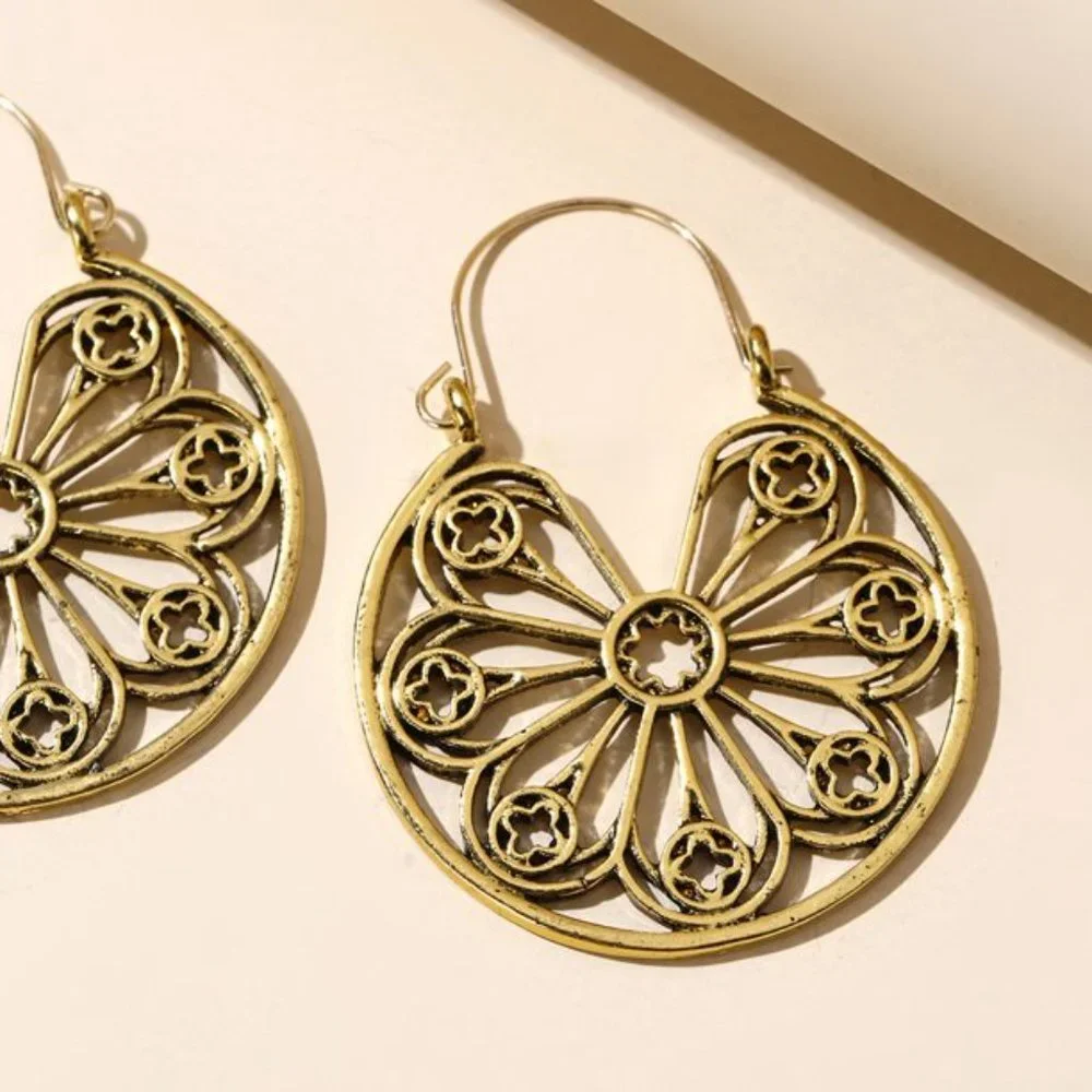 Gold Floral Hoop Earrings